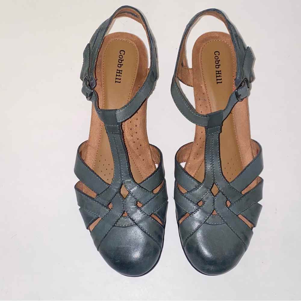 Cobb Hill Aubrey Gray Leather Cushioned Comfort Slingback Pumps - Picture 4 of 16